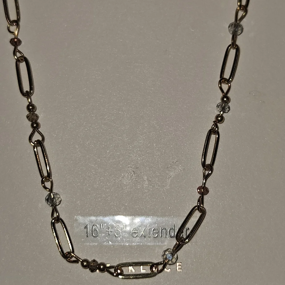 LC Lauren Conrad Gold Link Layering Necklace with Beaded Accents NWT